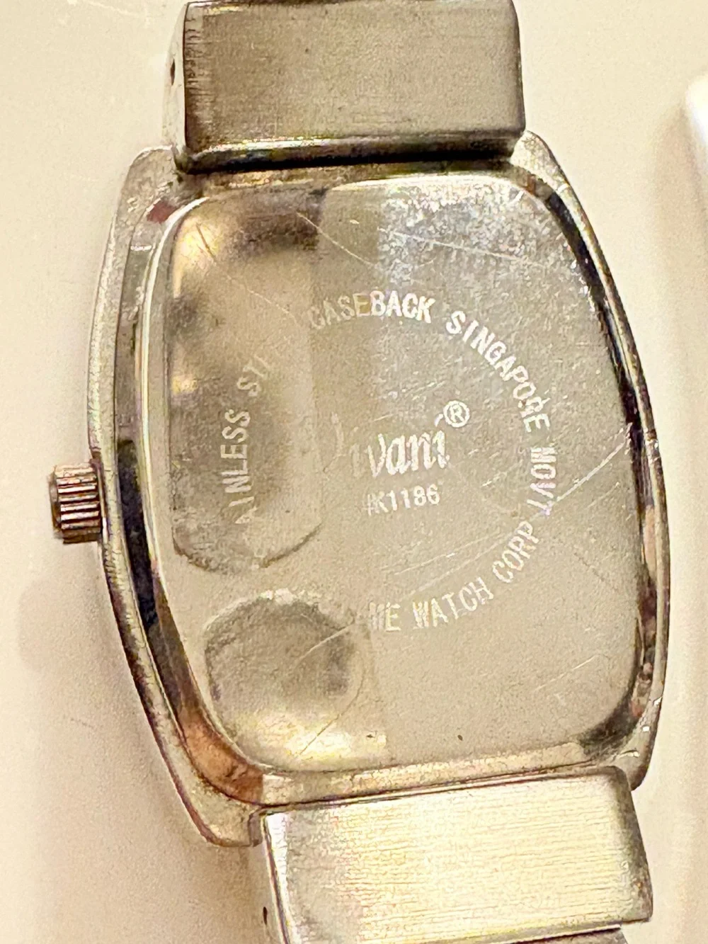 Vivani silvertone bangle style wristwatch rectangular bezel With Rhinestones